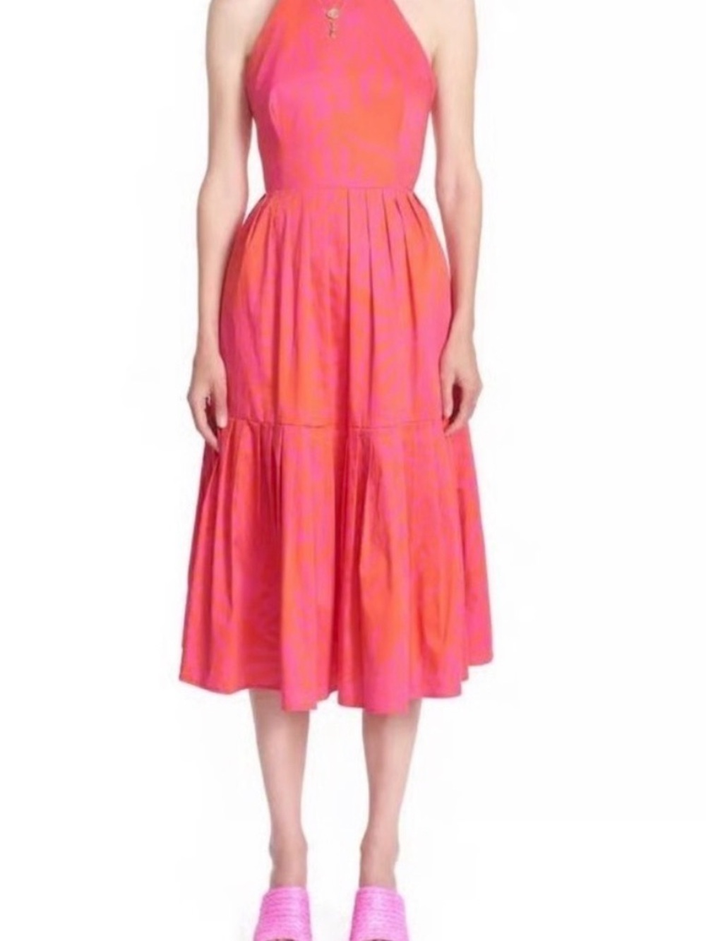 Corey Lynn Calter Hot Pink-Orange Halter Midi Dress